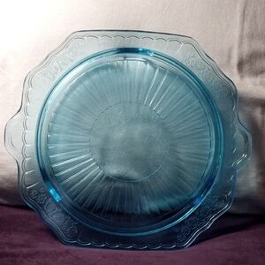 Anchor Hocking Blue Glass Cake Plate #102